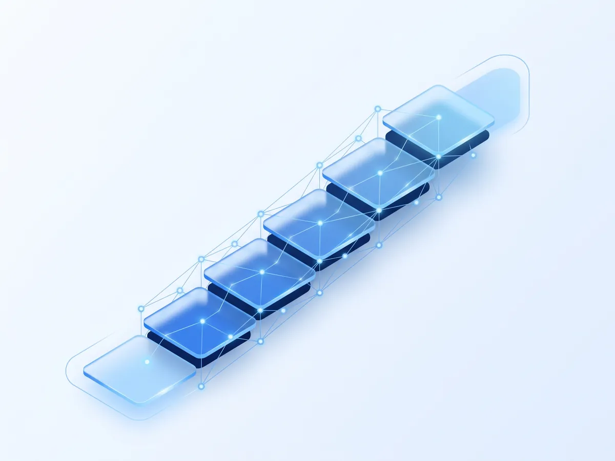 Abstract learning and certification motif — layered knowledge pathways in azure and navy