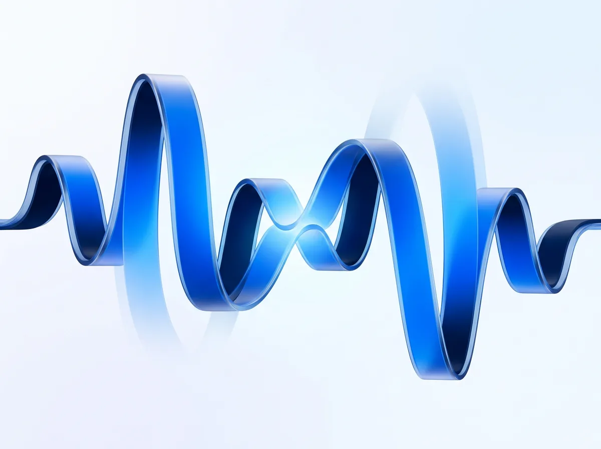Abstract illustration of two glowing waveforms meeting at a bright central point, symbolizing connection and conversation