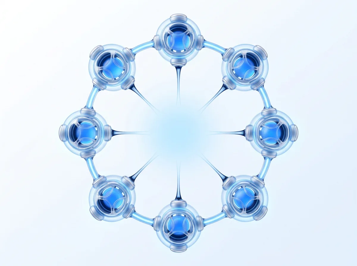 Abstract illustration of a ring of connected glowing nodes, symbolizing collaboration and shared company culture