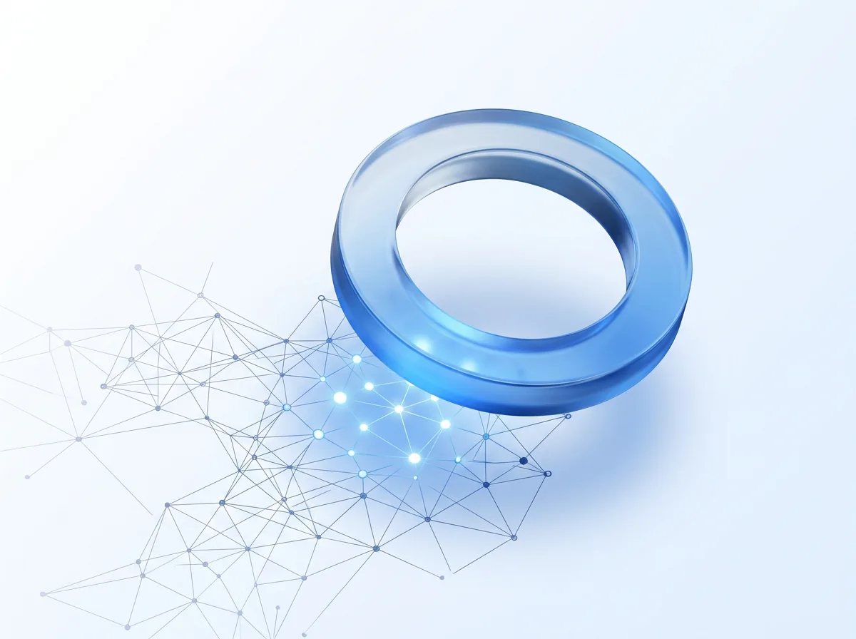 Abstract illustration of a glowing lens shape hovering over a network of light, symbolizing independent third-party audit inspection